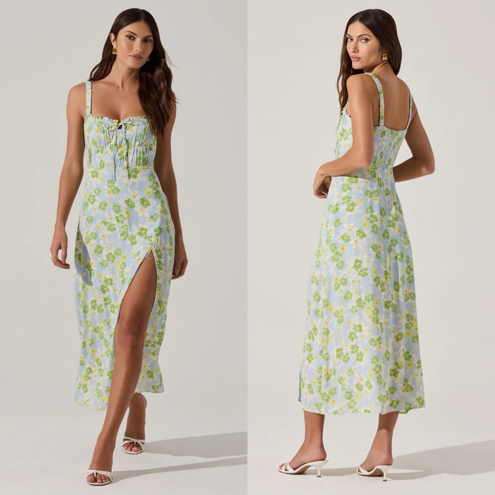 Astr Floral Midi Dress - Green and White